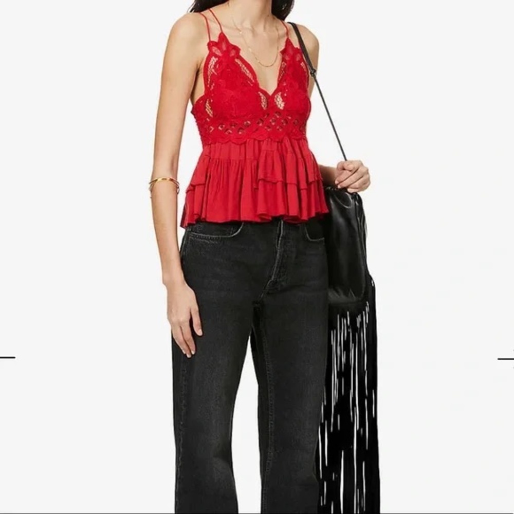 NWT ADELLA V-Neck Sleeveless Lace Smocked Back Cotton Blend Ruffle Layered C… - Picture 7 of 9